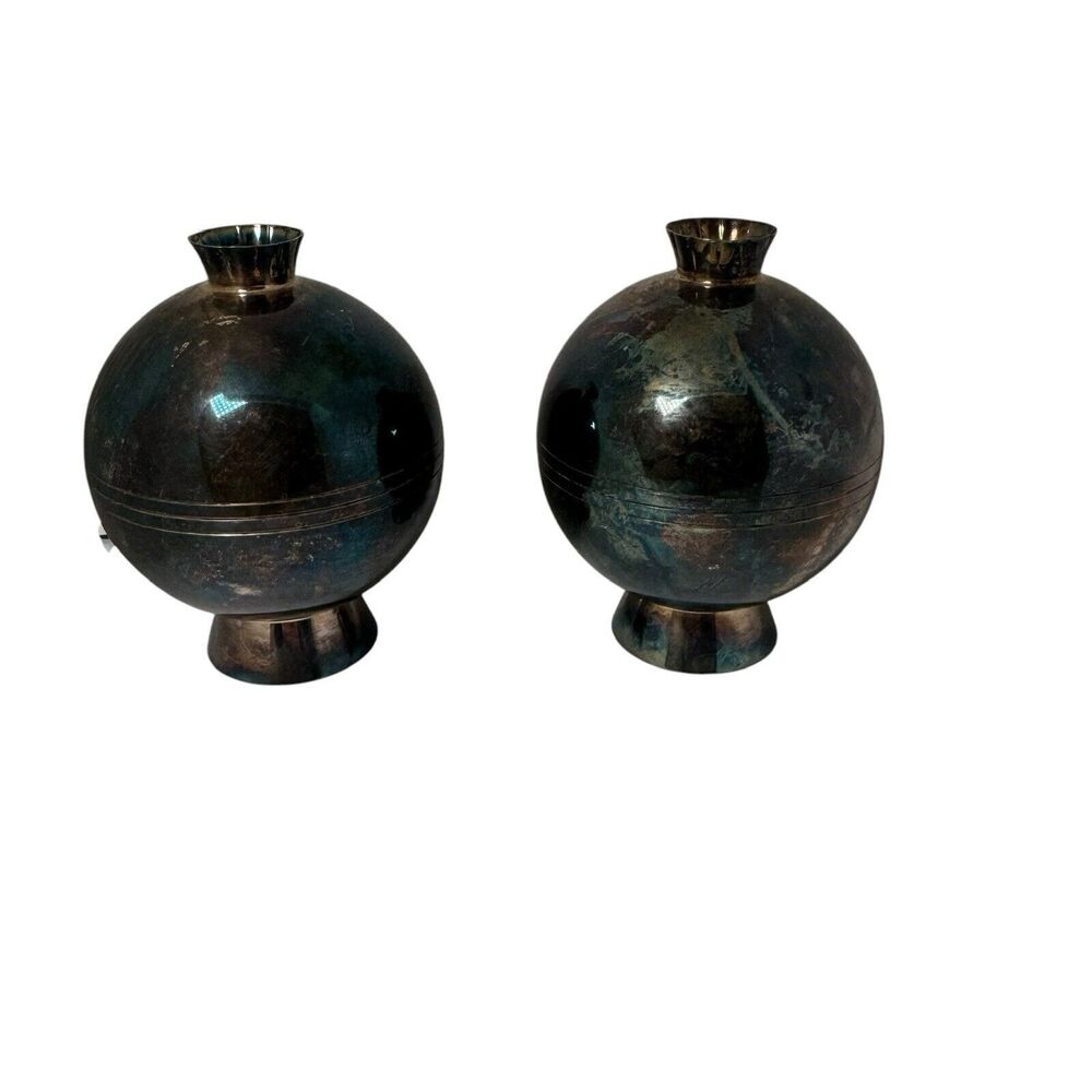 Gorham Ornament EP Yc35 Footed Ball Vase Pair- Vintage- Rare- HTF- Fast Shipping